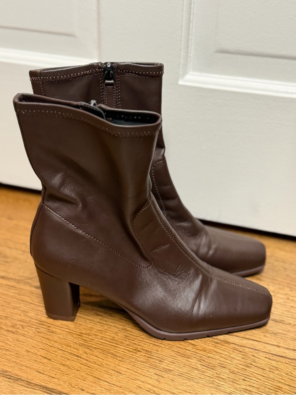 AEROSOLES Chocolate Brown Mid-Calf Block Heel Zip Boots